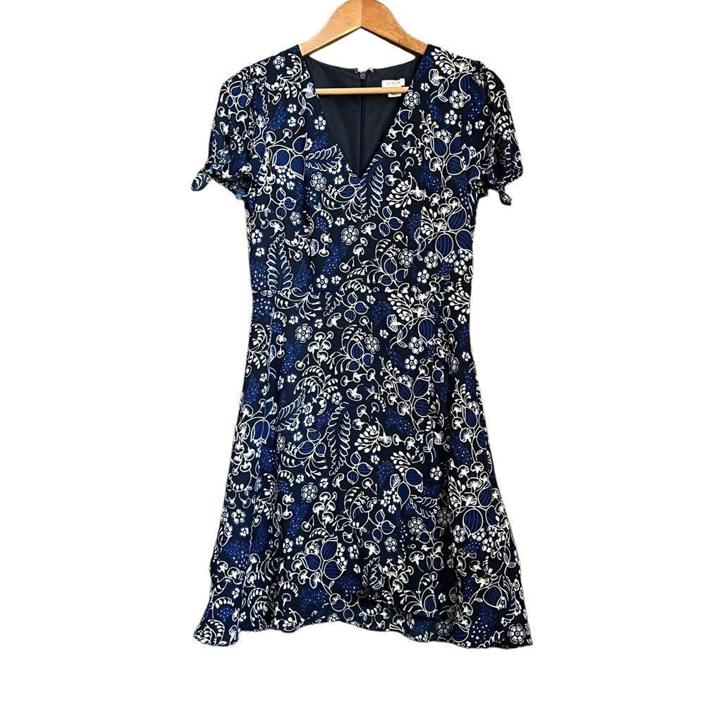 J. Crew short sleeve blue floral faux wrap dress